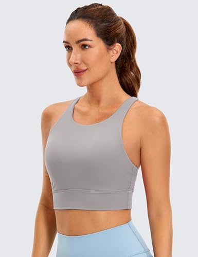 Image of CRZ YOGA Womens Butterluxe Strappy High Neck Longline Sports Bra - Wireless Criss Cross Back Padded Workout Cropped Top
