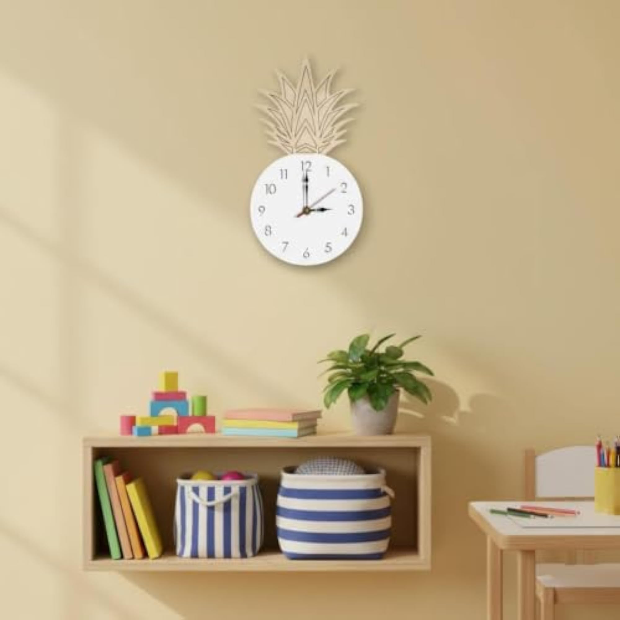 Non-Ticking Pineapple Wall Clock for Kids