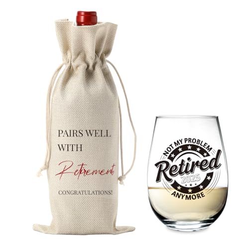 Retirement Gifts for Woman Men Wine Bag Glass Set Happy Retirement Party Decorations Retired Gifts Leaving Gifts for Coworkers Friends Nurse Mother Father Day Grandma Grandpa Teacher