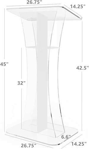 FixtureDisplays® Podium Clear Ghost Acrylic w/White Cross1803-310 Easy Assembly Required 1803-310-NEW-NF