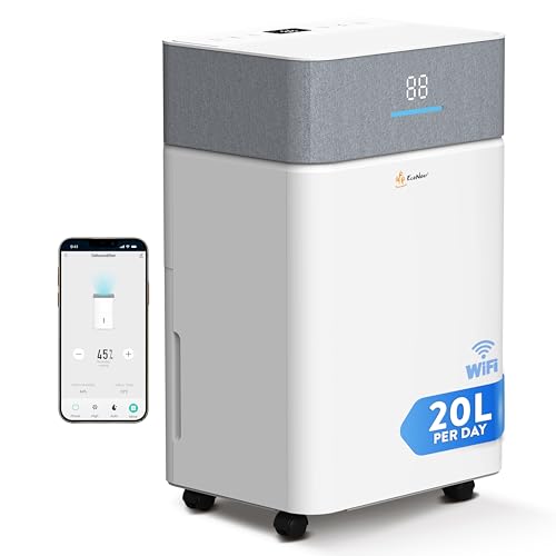 EcoNour 20L/Day Smart WiFi Dehumidifier for Home | Auto-Humidity Control | 4.5L Tank Laundry Dry Mode 24-Hr Timer | Child Lock Protection | Continuous Draining with smart app for Home Bedroom
