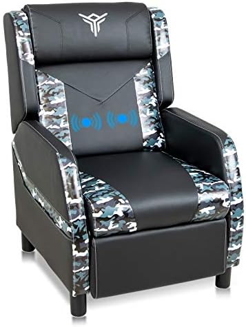 Therapeutic massage Gaming Recliner Chair with Footrest Racing Model, Single Ergonomic Lounge Couch Trendy PU Leather-based Reclining House Theater Seating for Residing & Gaming Room (Blue Camo)