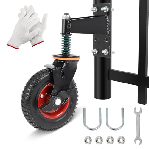 Rueda de puerta de 8 pulgadas con freno, se mueve suavemente, capacidad de 600 libras, rotación de 360 grados, ruedas de puerta para puerta de tubo de madera/metal, con resorte, tuercas de puerta