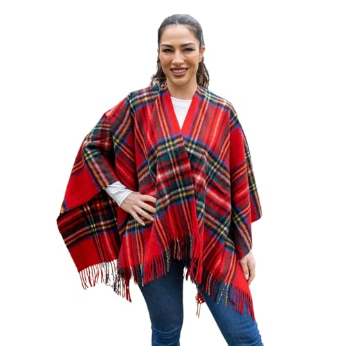 Briomhar Tartan Shawl Wrap for Women - Lambswool Warm Poncho Sweater Cape