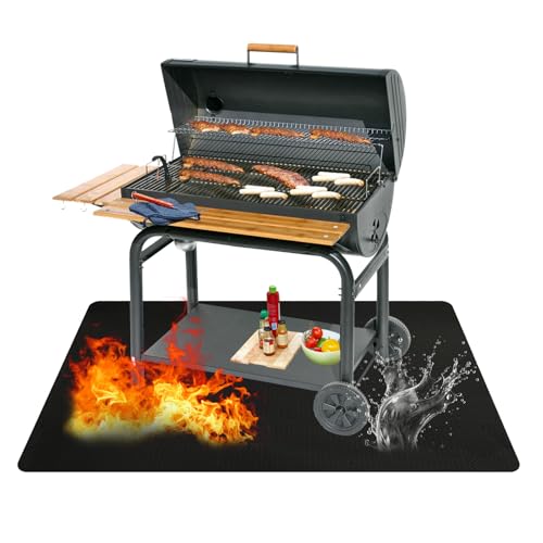 Alfombrilla Protectora para Barbacoa, 122 x 97cm Plegable Base Ignífuga para Barbacoa, Resistente al Calor Hasta 2000 °F, Base Ignífuga, Estera IgníFuga para Barbacoa,Alfombrilla Protectora para Suelo
