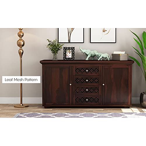 Image of SHIKHA WOOD CRAFT Solid Sheesham Wood Sideboard Cabinet with 4 Drawers and 2 Doors Storage | Wooden Multipurpose Cabinet Storage Furniture for Living Room, Bedroom, Home, and Kitchen (Walnut Finish)