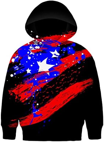 Asylvain Graphic Hoodies for Boys Kids Cool Sweatshirt Girls 3D Printed Funny Sweatshirts Unisex American USA Flag Hoodie Youth Hooded Sweaters Clothing with Blue and Red Color 10-12 Years