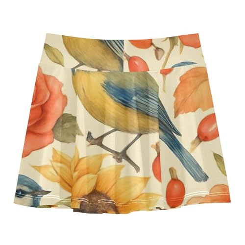 Toddler Tennis Skirts Watercolor Birds Sunflowers Beige Athletic Shorts for Girls Skorts Cheer Girl Skort 4t2