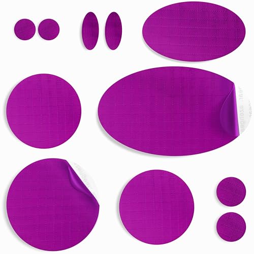 aZengear Down Jacket Repair Patches | Pre-Cut, Self-Adhesive, Soft, Waterproof, Tear-Resistant Rip-Stop Nylon Fabric to Fix Holes in Clothing, Sleeping Bags, Ski Pants (11 Pcs, Dark Purple)