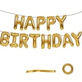16 Inch Black Happy Birthday Mylar Foil Letters Banner – Reusable Balloon Bunting Sign for 30th 40th 50th 60th Adult Birthday Parties & Halloween Decorations (golden)