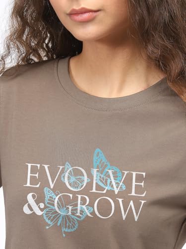 Image of Nobero Women's Graphic Printed T-Shirt | Regular Fit 180 GSM Cotton Tee for Women | Comfortable Round Neck Casual Wear