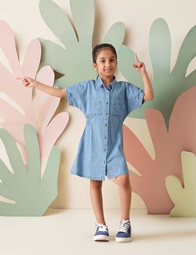 Image of Amazon Brand - Symbol Girl's Cotton Denim Shirt Knee-Length Casual Dress