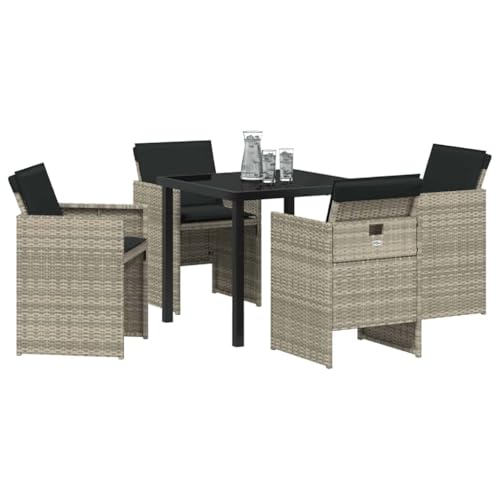 vidaXL Juego de Comedor de Jardín de 5 Piezas con Cojines Grises de Rattan Sintético. Sillas Duraderas para la Terraza y el Balcón. Diseño Moderno y Cómodo. Fundas Desmontables. Muebles de Patio Ple