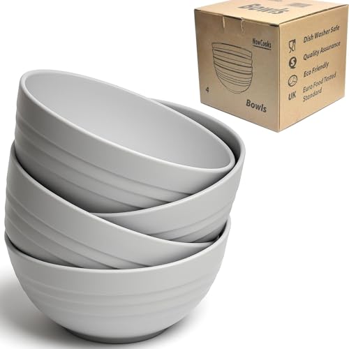 NowCooks Unbreakable Plastic Cereal Bowls – Set of 4 | EU Food Safe Certified, BPA-Free, Lightweight, Microwave & Dishwasher Safe | Ideal for Salad, Noodles, Snacks, Parties (Grey, Single)