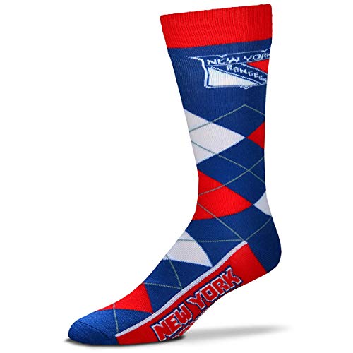 For Bare Feet NHL Argyle Lineup Unisex Crew Dress Socks-One Size Fits Most-New York Rangers