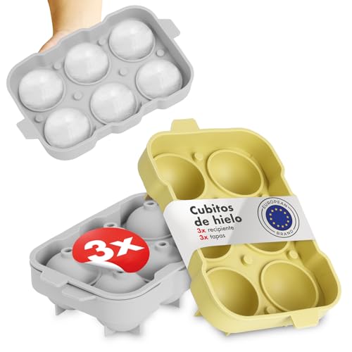 Blumtal cubiteras para hielo Set de 3-6 hielos cubitera silicona con tapa - ice cube tray Forma Bola - Sin BPA + Gris + Gris + Amarillo