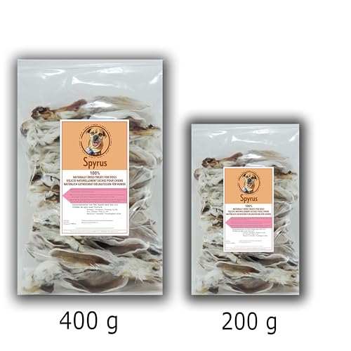 Spyrus Hasenohren mit Fell Hunde Snack,Kaninchenohren,Naturprodukt für Hunde,Reich an Vitaminen & Mineralien|Snack für zwischendurch(200g)