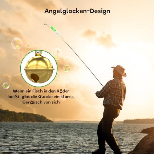 Silkwish 6pcs Angeln Alarm Glocke, Knicklichter Angeln, Elektronischer Bissanzeiger Angeln Set mit Akku, Nachtangeln Biss Alarm für Angelrute In