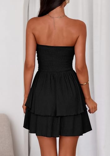 Image of PRETTYGARDEN Women's 2026 Summer Strapless Tube Mini Dress Off Shoulder Smocked Ruffle A Line Flowy Short Party Club Dresses
