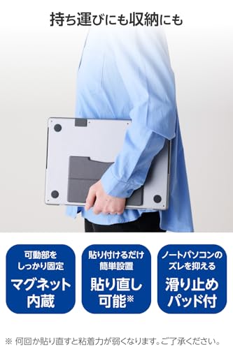 エレコム ノートPCスタンド ~15.6インチ対応 折り畳み 持ち運び 薄型 レザー 粘着式 ロング グレー PCAWLTSLL01GY