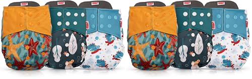 Image of LuvLap Reusable Baby Cloth Diapers Combo Pack of 6 (3 Shell + 3 Pads) Double Leak Guard, High Absorption, Stain-Proof Comfort & Protection, 3m+, Rash Free, Adjustable Waist & Height with Snap Buttons