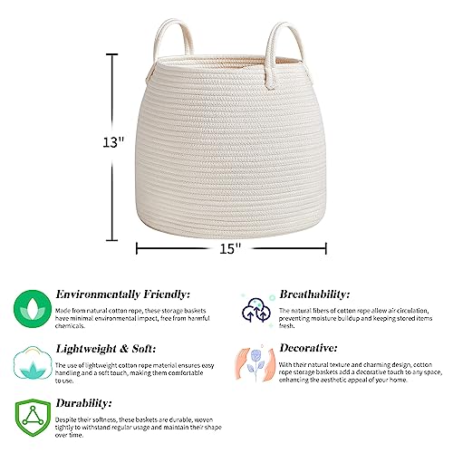 Nursery-Laundry-Basket-Kids-Hamper-for-Blankets-PillowsToys-15x-13-Baby-Toy-Basket-Nursery-Storage-for-Boho-Room-Decor-Ideal-Gift-for-Baby-Showers-White Nursery Laundry Basket Kids Hamper for Blankets PillowsToys 15x 13 Baby Toy Basket Nursery Storage for Boho Room Decor Ideal Gift for Baby Showers White