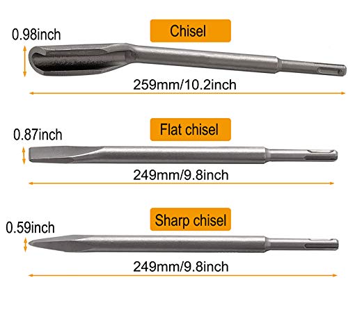 SDS Plus Hammer Drill Chisel Set, Rotary Hammer Bits Set Including Tile Grooving Scrapping Flat Point Scaling Chisel for Tile Masonry Concrete Brick Stone Work - Thumbnail 4