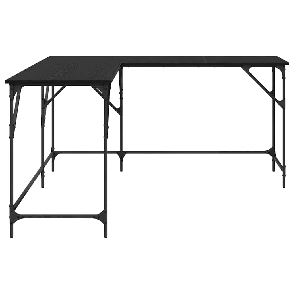 Escritorio esquinero en forma de L de roble negro de 149 x 149 x 75 cm con amplia superficie de trabajo para oficina en casa y oficina, marco de acero resistente, diseño minimalista
