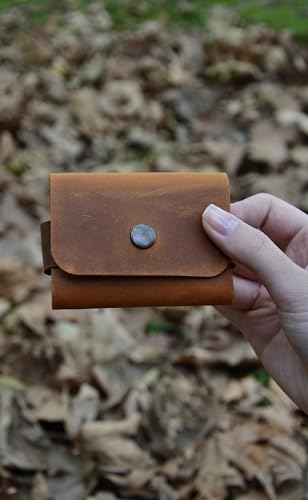 Single Snap Genuine Leather Minimal Card Holder, Male and Female Card Holder, Small Business Card Holder, Minimal Wallet, Gift Item (camel)4
