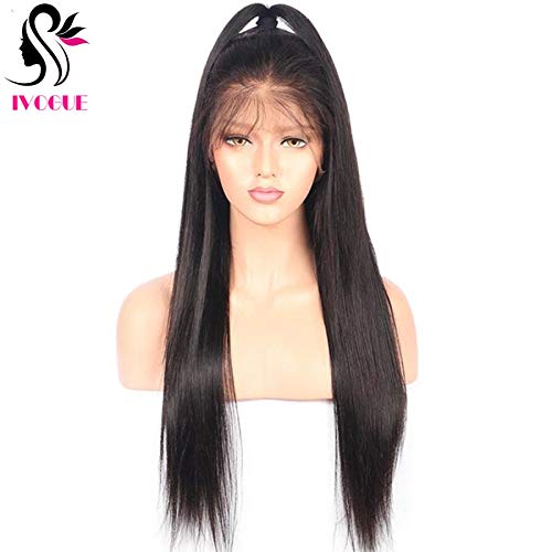 32inch Malaysia Virgin Human Hair Wigs Long Glueless Lace Front Wigs with Bleached Knots Baby Hair for Black Women (24inch, Straight)