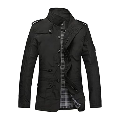 Jaqueta Masculina Leve com Gola Alta Casaco Militar Corta-Vento Preto M