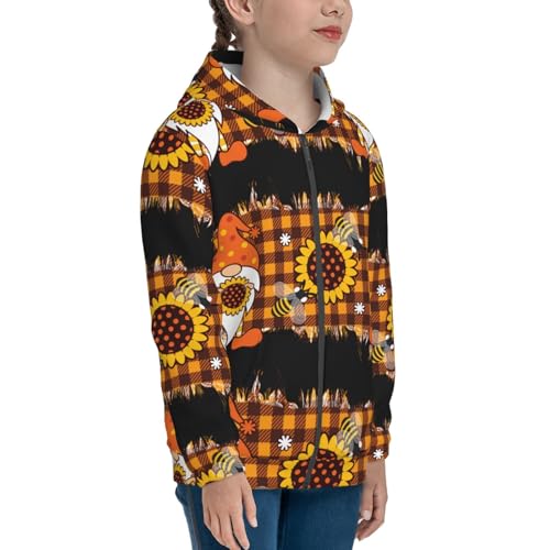 Sunflower Gnomes and Bees Kid Hoodies Boys Zip Up Sweatshirts Girls Pullover with Pocket4