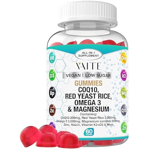 CoQ10 200mg Gummies with Red Yeast Rice & Magnesium Glycinate – Omega-3, Zinc, and Vitamin K2+D3 for Overall Health – Supplements for Adults – 60 Chewable Gummies Cover