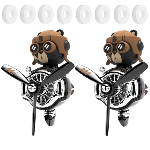 Image of 2Pcs Car Air Fresheners, Cute Bear Pilot Automotive Air Outlet Creative Car Perfume Diffuser, Automotive Accessories Air Vent Decoration with 8 Fragrant Tablets (Black 5+Black 5)