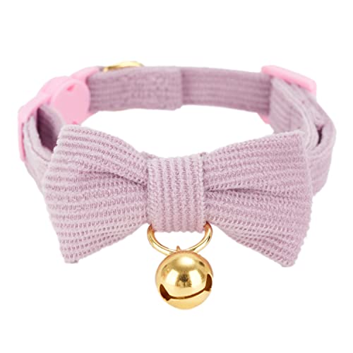 YUDOTE Ultra-soft Collar Natural Cotton Corduroy Made for Cats with Sensitive Skin,Lightweight Kitten Collars with Quick-release Buckle and Removeable Bow-tie,Light Pink Pack of 1