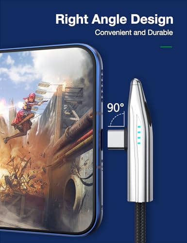 240W USB C Cable, Right Angle USB C to USB C Fast Charging Cable with Unique Aircraft Shape, Round Nylon Braided Type C Cable, C to C Charging Cords for iPhone 16 15 Series/Samsung/Laptop, 4FT