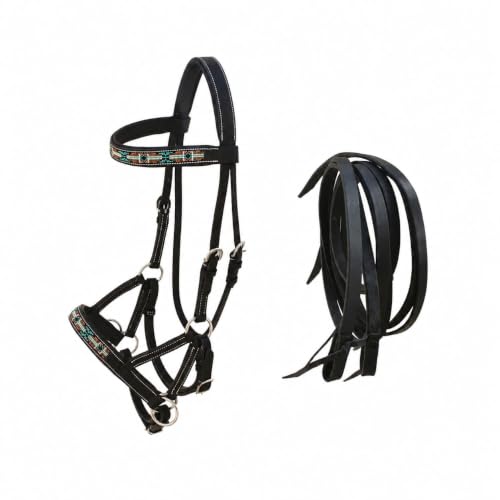 CHALLENGER Horse Western English Leather Bitless Sidepull Bridle w/Split Reins 77RS10BK