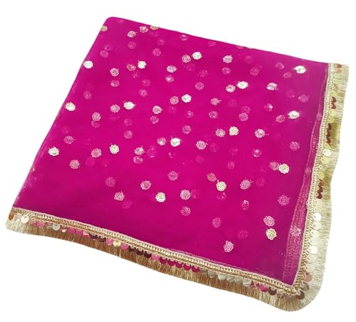 Image of Navti Creations Women's Lightweight Net Dupatta With Sequence Embroidery & Kiran Border (Length 2.25m)
