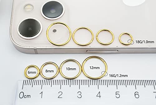 Surgical Stainless Steel 16G Septum rings Gold plated Hoop Nose Rings Daith earrings 6mm 8mm 10mm 12mm set Hinged Clicker Hoop Piercing Jewelry for Women Men(6-12mm 4pair 16G Gold)3
