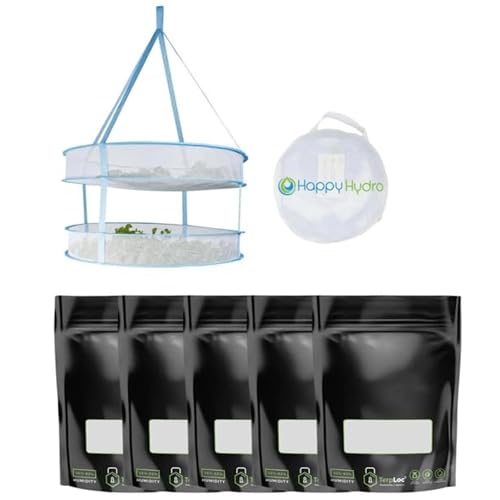 Happy Hydro 2-Tier Drying Rack + Windowed Grove Bags 1oz (5) - Perfect for Efficient Drying and Curing