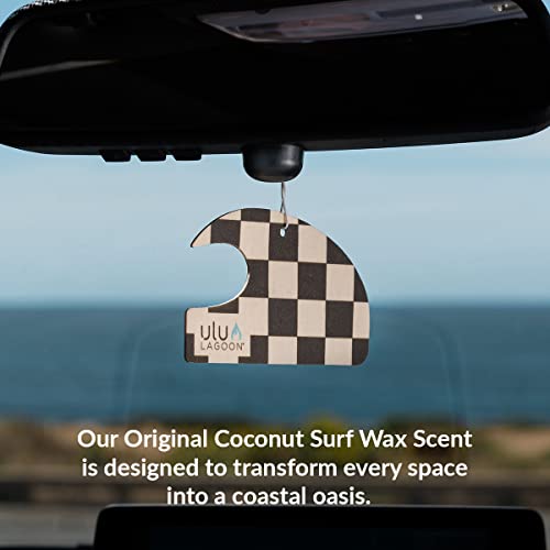 Image of ulu Lagoon Hanging Car Air Freshener | Tropical Beach Coconut Surf Wax Scent Mini Wave | Long Lasting Car Freshener, Closet and Beyond | Made In USA | 3 Pack (Checker)