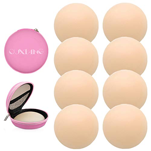 QUXIANG 4 Pairs Pasties Women Nipple Covers Reusable Adhesive Silicone Nippleless Covers (4 Round)