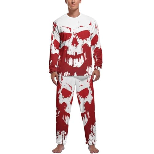 Pijama homme crâne d'encre rouge avec haut manche longue et pantalon de nuit