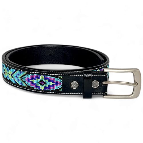 Black Leather Beaded Belt, Handmade Gift For Love, Gift For Mom/Dad.4