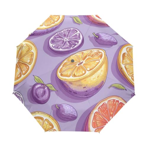 Parapluie pliant automatique motif citrons et prunes pourpres