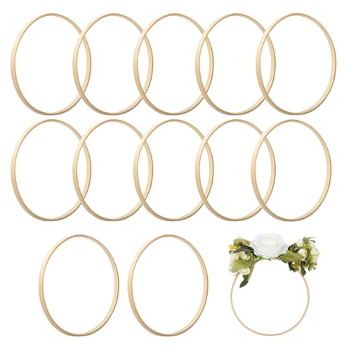 12 Stücke Holzringe Zum Basteln, Holzringe Makramee Ringe 15cm Traumfänger Ringe Holz Bambus Blumenkranz Makramee Craft Hoop Ringe für DIY Traumfänger, Hochzeitskranz Dekor, Wandbehang Handwerk