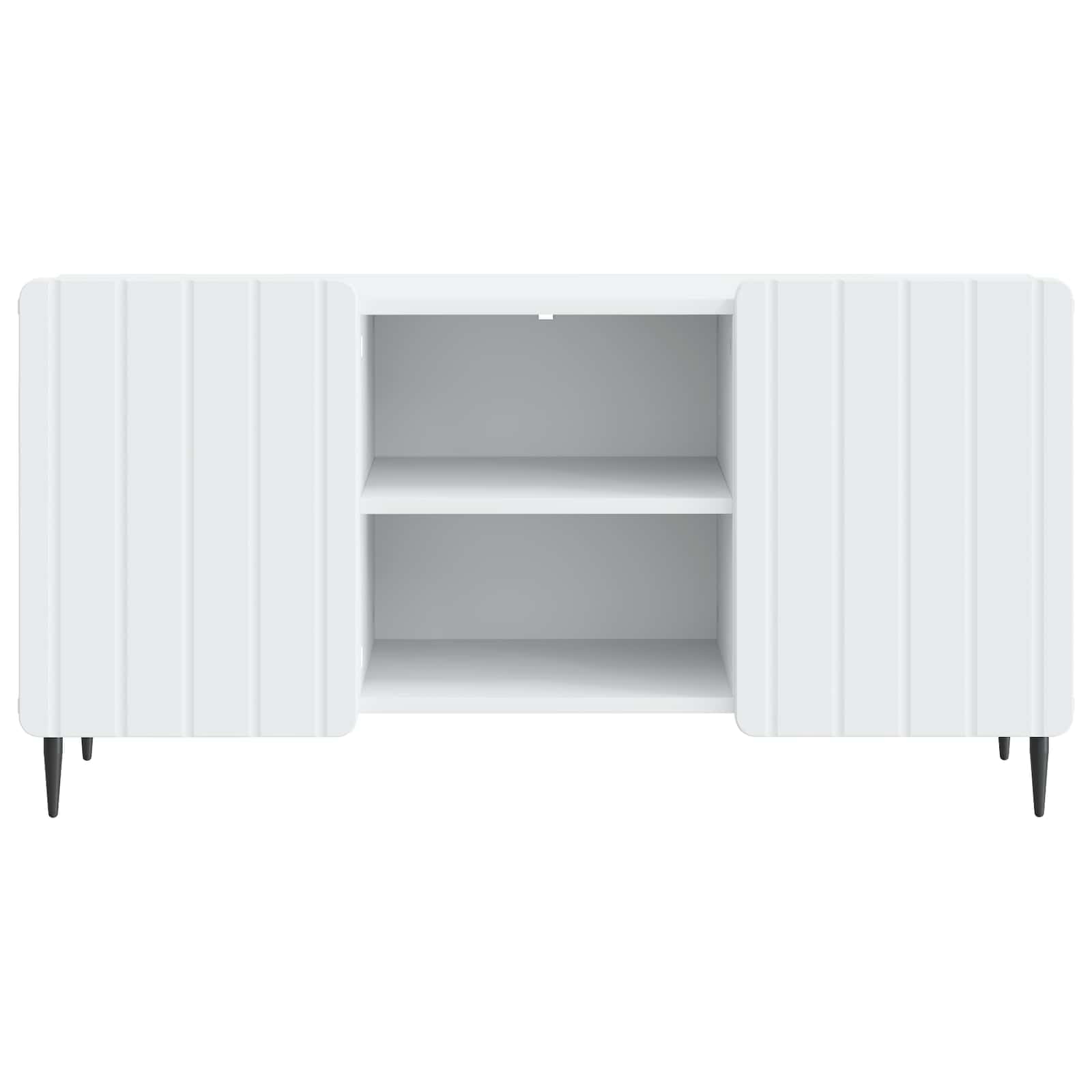 TV-Schränk Weiß aus Holzwerkstoff 102 x 34,5 x 52 cm mit 90° Schwenktüren und Stahlbeinen, modernes Sideboard mit Stauraum für Wohnzimmer, Medienkonsole, HiFi Rack und Gaming Zubehör