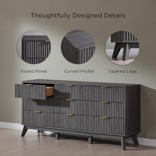 Image of T4TREAM 63 inch Wide Fluted 9 Drawer Dresser for Bedroom, Dark Alder