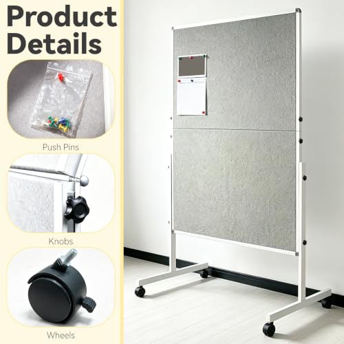 Cork Felt Bulletin Board on Wheels 60"x48" Double-Sided Cork & Felt Board by EHQXODJG - Used condition - Image 4