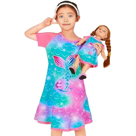 Play Tailor Girls Nightgowns Girl and Doll Matching Outfits Princess Pajamas Night Dress for Kids 18" Dolls Clothes Cover
